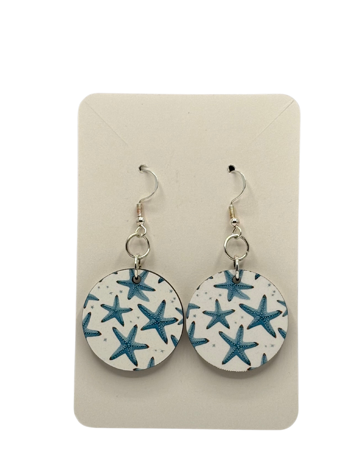 Blue Starfish Circle Earrings
