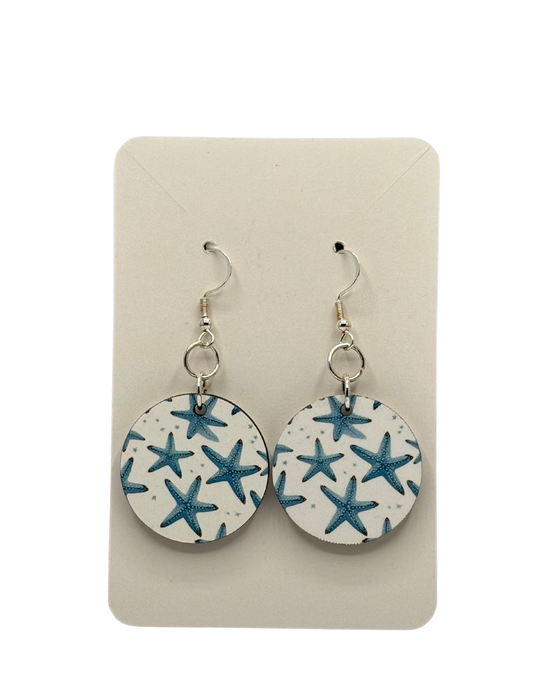Blue Starfish Circle Earrings