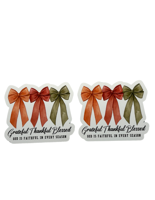 Grateful Thankful Blessed Bow Vinyl Sticker Bundle (2 Pack)
