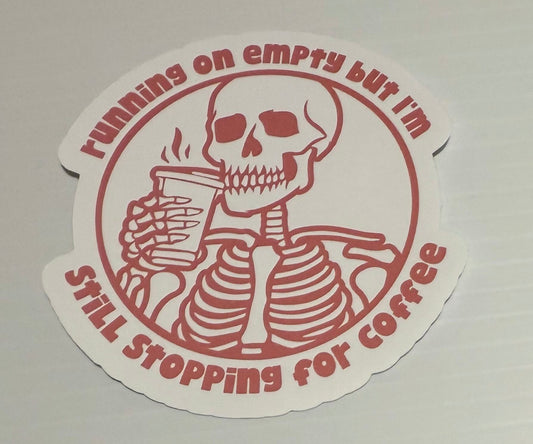 3" Coffee Skeleton White and Pink Vinyl Sticker (Pack of 2)