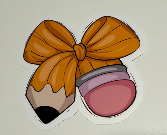 3" Teacher Pencil Ribbon Vinyl Sticker (Pack of 2)