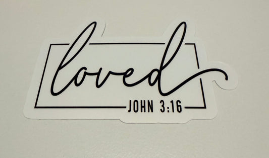 Loved - John 3:16 Vinyl Sticker White and Black (Pack of 2)