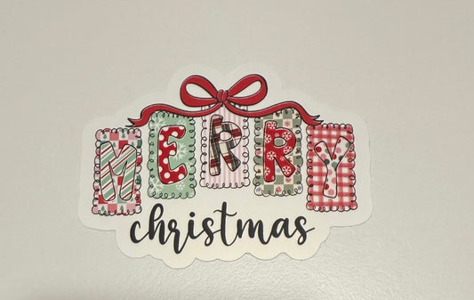 Merry Christmas Patchwork Vinyl Sticker (Pack of 2)