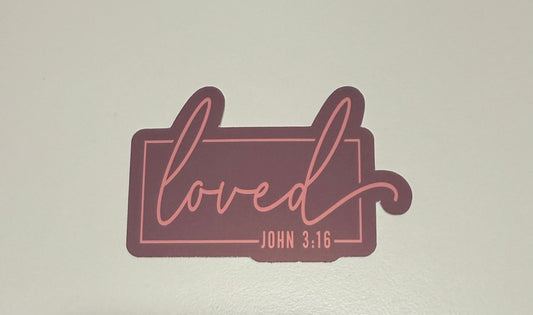 Loved - John 3:16 Vinyl Sticker Pink (Pack of 2)