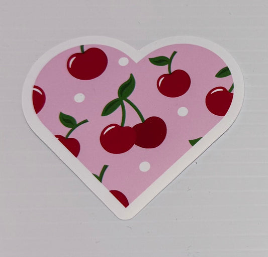 3" Pink Cherry Heart Vinyl Sticker (Pack of 2)
