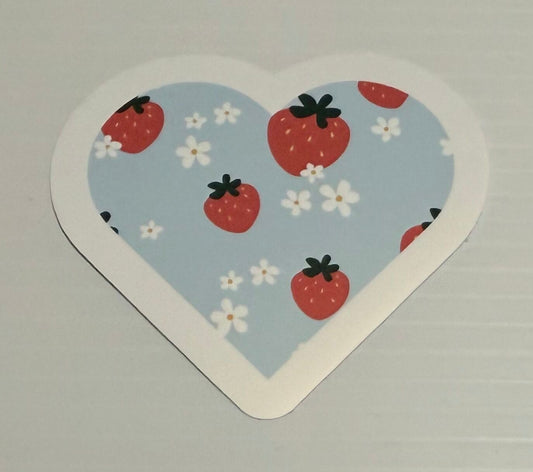 3" Blue Strawberry Heart Vinyl Sticker (Pack of 2)